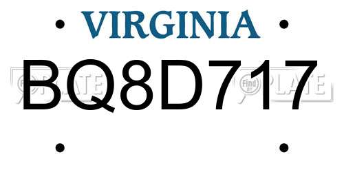 BQ8D717 Virginia License Plate