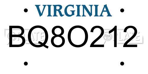 BQ8O212 Virginia License Plate