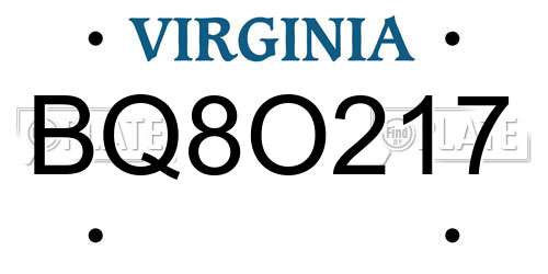 BQ8O217 Virginia License Plate