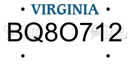 BQ8O712 Virginia License Plate