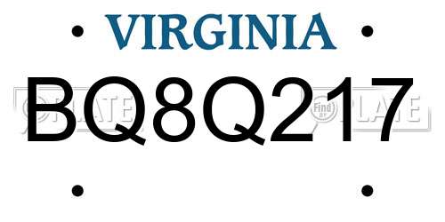 BQ8Q217 Virginia License Plate