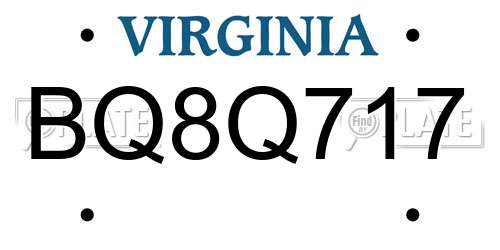 BQ8Q717 Virginia License Plate