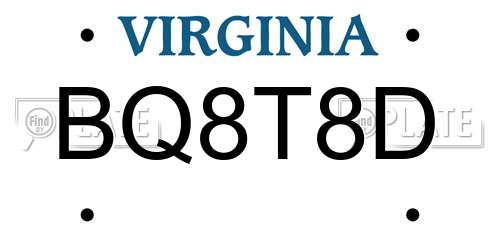 BQ8T8D Virginia License Plate