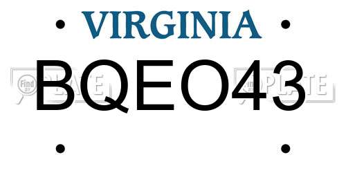 BQEO43 Virginia License Plate