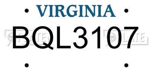 BQL3107 Virginia License Plate