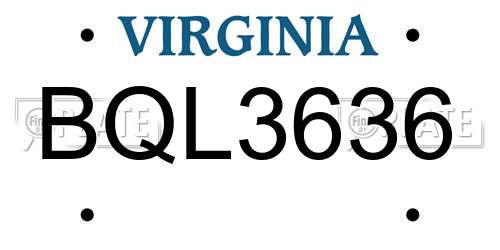 BQL3636 Virginia License Plate