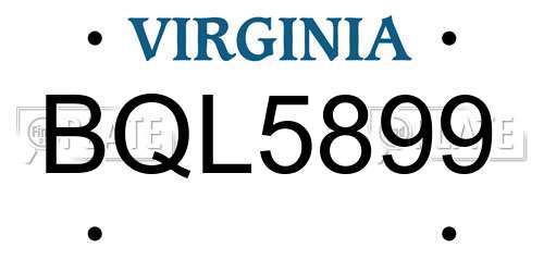BQL5899 Virginia License Plate