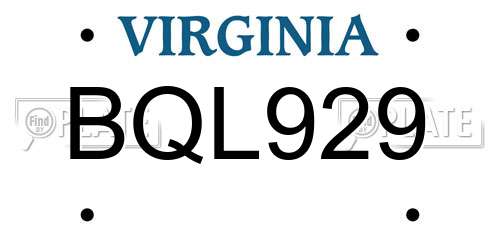 BQL929 Virginia License Plate