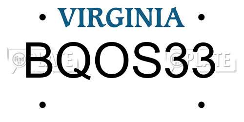 BQOS33 Virginia License Plate