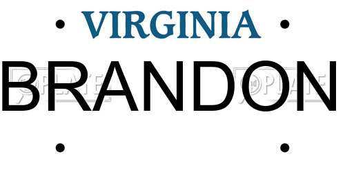 BRANDON Virginia License Plate