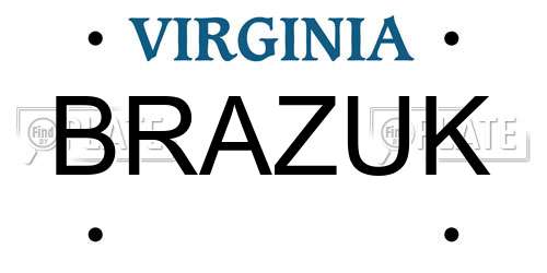 BRAZUK Virginia License Plate