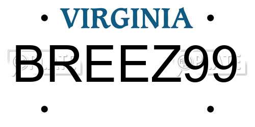 BREEZ99 Virginia License Plate
