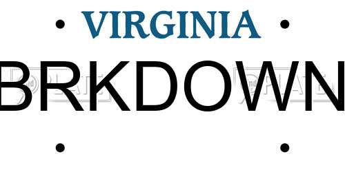 BRKDOWN Virginia License Plate