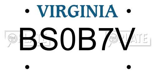BS0B7V Virginia License Plate