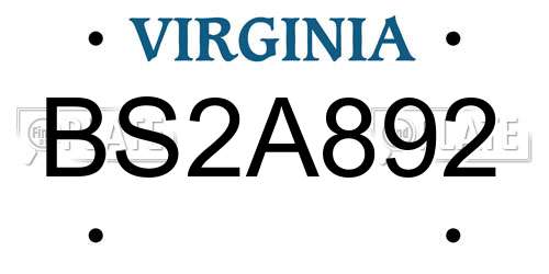 BS2A892 Virginia License Plate