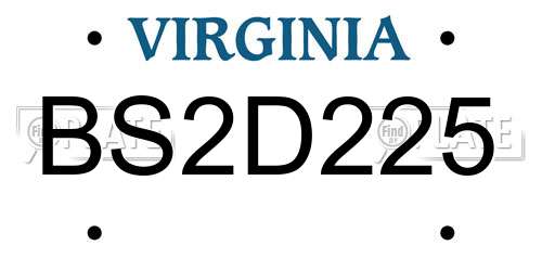 BS2D225 Virginia License Plate
