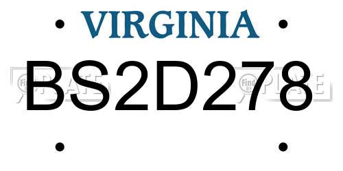 BS2D278 Virginia License Plate