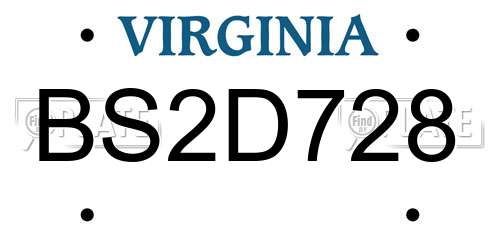 BS2D728 Virginia License Plate