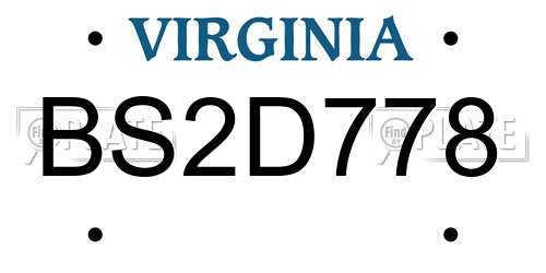 BS2D778 Virginia License Plate
