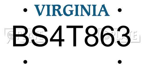 BS4T863 Virginia License Plate