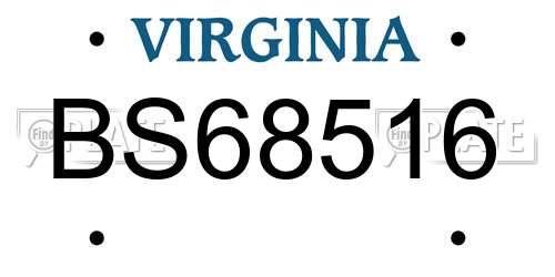 BS68516 Virginia License Plate