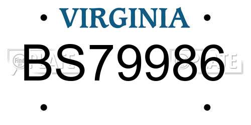 BS79986 Virginia License Plate