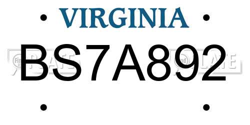 BS7A892 Virginia License Plate