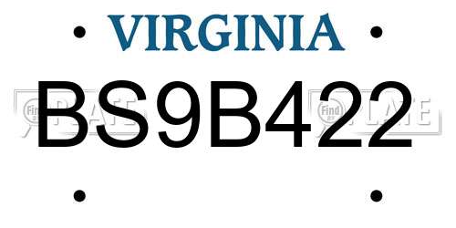 BS9B422 Virginia License Plate