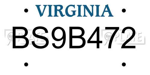 BS9B472 Virginia License Plate