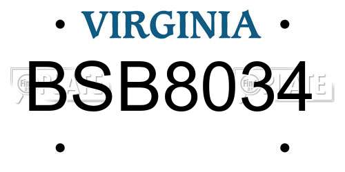 BSB8034 Virginia License Plate