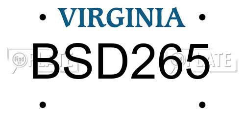 BSD265 Virginia License Plate