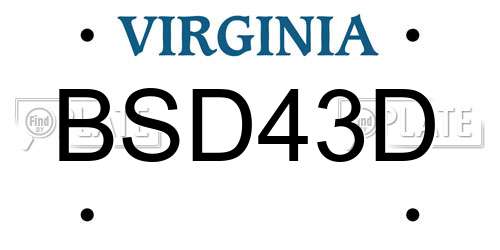 BSD43D Virginia License Plate