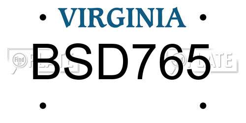 BSD765 Virginia License Plate