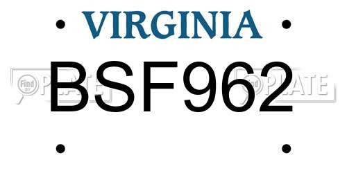 BSF962 Virginia License Plate