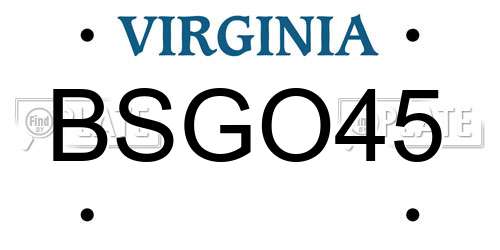 BSGO45 Virginia License Plate