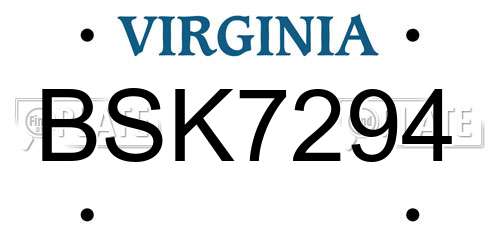 BSK7294 Virginia License Plate