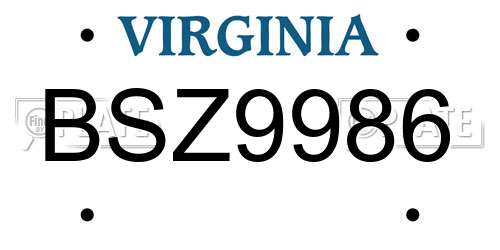 BSZ9986 Virginia License Plate