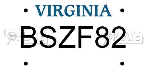 BSZF82 Virginia License Plate
