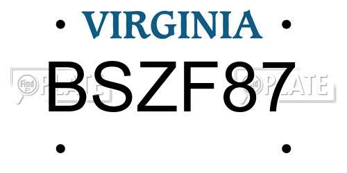 BSZF87 Virginia License Plate
