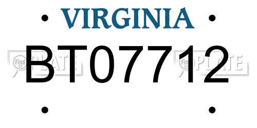 BT07712 Virginia License Plate