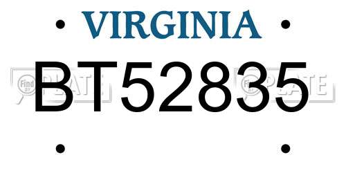 BT52835 Virginia License Plate