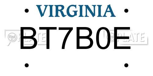 BT7B0E Virginia License Plate