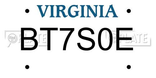 BT7S0E Virginia License Plate