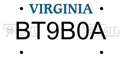 BT9B0A Virginia License Plate