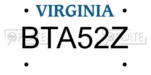 BTA52Z Virginia License Plate