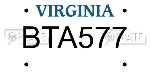 BTA577 Virginia License Plate