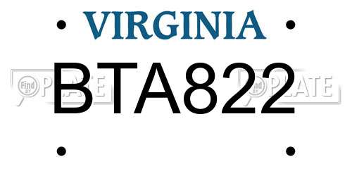 BTA822 Virginia License Plate