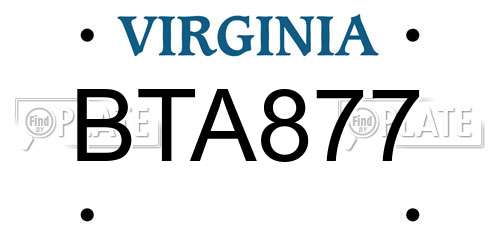 BTA877 Virginia License Plate