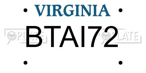 BTAI72 Virginia License Plate