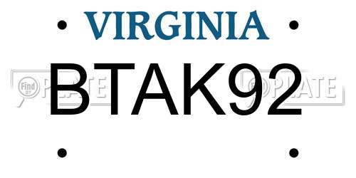 BTAK92 Virginia License Plate